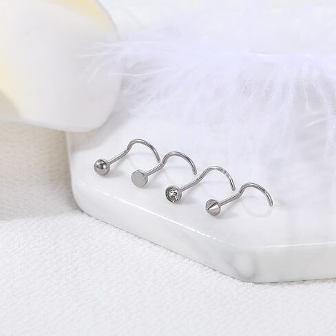 ZS 4Pcs 20G Grade 23 Titanium Nose Rings for Women, 2mm 3mm CZ Nose Studs, Nose Bone/Screws/L Shaped Nose Piercing Jewelry in Kuwait