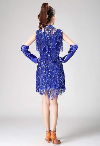 ZX المرأة الخامس الرقبة 1920s الترتر هامش فستان رقص الزعنفة اللاتينية السالسا قاعة الرقص زي غاتسبي فستان كوكتيل مع الملحقات in Kuwait