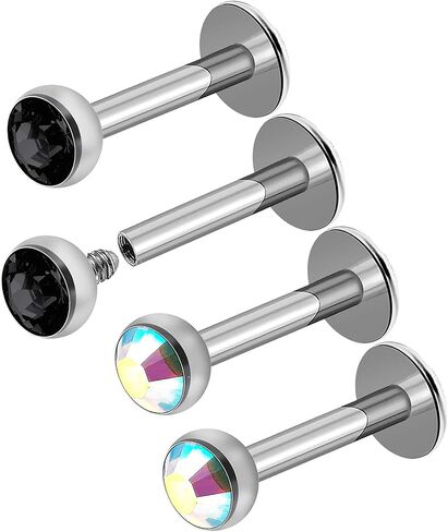 MATIGA 4Pcs Internally Threaded Steel 16g 9/32 7mm Labret Rings Piercing Jewelry Lip Snake Bite Cartilage 3mm Crystal More Choices in Saudi Arabia