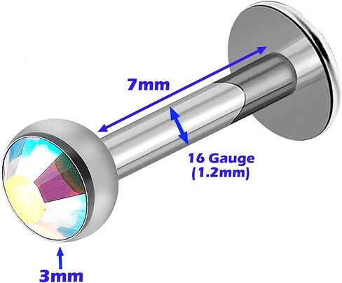 MATIGA 4Pcs Internally Threaded Steel 16g 9/32 7mm Labret Rings Piercing Jewelry Lip Snake Bite Cartilage 3mm Crystal More Choices in Saudi Arabia