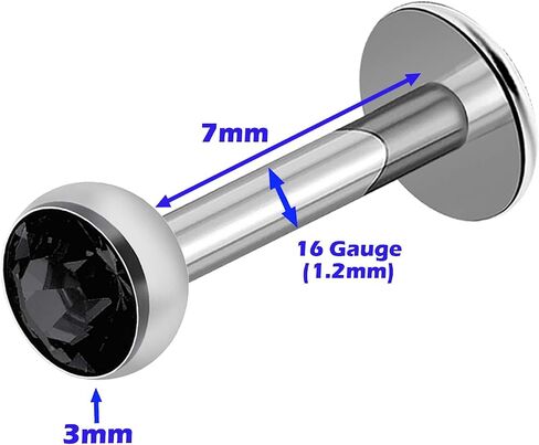 MATIGA 4Pcs Internally Threaded Steel 16g 9/32 7mm Labret Rings Piercing Jewelry Lip Snake Bite Cartilage 3mm Crystal More Choices in Saudi Arabia