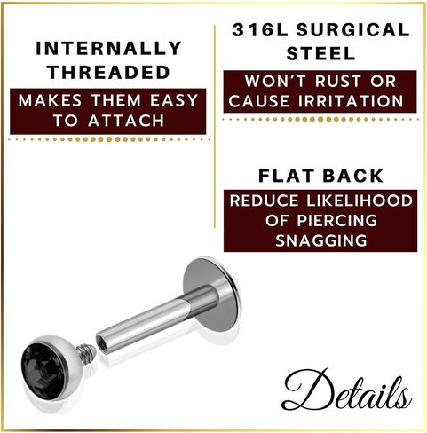 MATIGA 4Pcs Internally Threaded Steel 16g 9/32 7mm Labret Rings Piercing Jewelry Lip Snake Bite Cartilage 3mm Crystal More Choices in Saudi Arabia