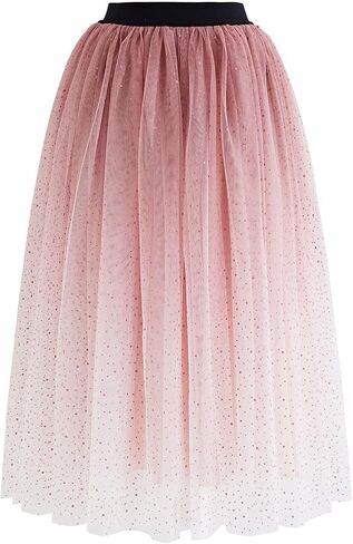 CHICWISH Women's Purple/Burgundy/Pink Festive Sparkle Ombre Tulle Midi Skirt in Saudi Arabia