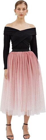 CHICWISH Women's Purple/Burgundy/Pink Festive Sparkle Ombre Tulle Midi Skirt in Saudi Arabia