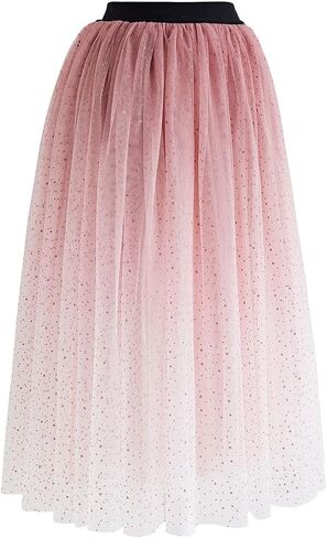 CHICWISH Women's Purple/Burgundy/Pink Festive Sparkle Ombre Tulle Midi Skirt in Saudi Arabia