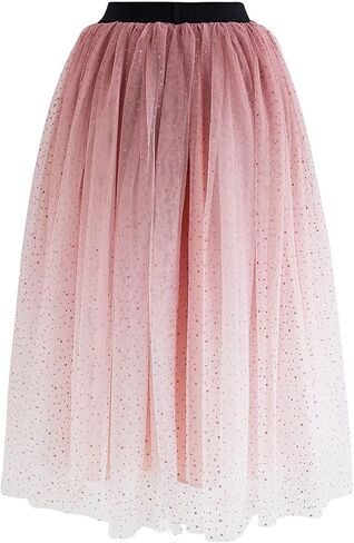 CHICWISH Women's Purple/Burgundy/Pink Festive Sparkle Ombre Tulle Midi Skirt in Saudi Arabia