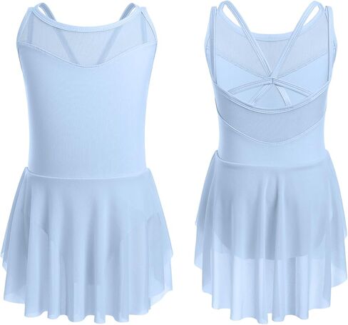 IBAKOM Ballet Leotards for Girls Mesh Sheer Dance Tutu Criss-Cross Back Ballet Dance Dress Gymnastics Leotard Dance Skirt in Saudi Arabia