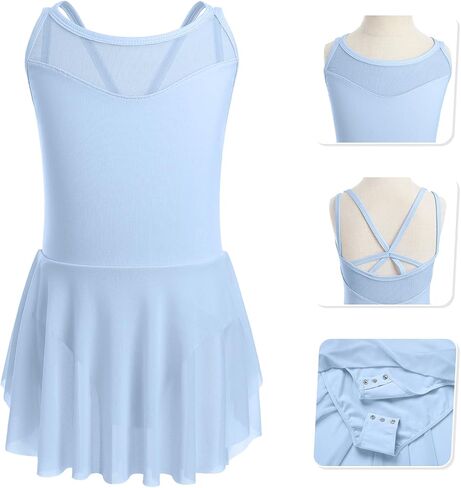 IBAKOM Ballet Leotards for Girls Mesh Sheer Dance Tutu Criss-Cross Back Ballet Dance Dress Gymnastics Leotard Dance Skirt in Saudi Arabia