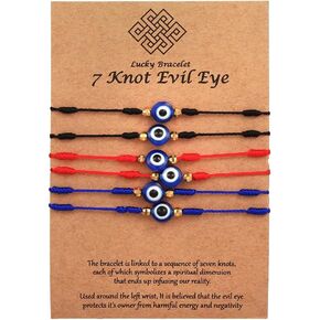 Evil Eye Bracelets Set - 7 Knot Lucky Bracelets Handmade Braided Red String Bracelet Kabbalah Protection Amulet for Women Men Boys Girls