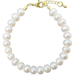 Georgiadis 7-8mm White Freshwater Pearls Bracelet For Women, Natural High Luster Protection, Love, Intuition, Wisdom, Abundance, Spiritual Guidance, Bride, Bridesmaid, Gift in Saudi Arabia