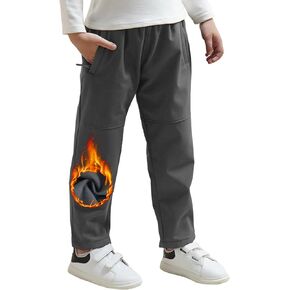 HIBETY Boys Snow & Rain Pants with Fleece-Lining Kids Waterproof Skiing Pants with Adjustable Elastic Waistband