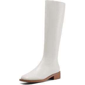 أحذية TinaCus النسائية المصنوعة يدويًا من الجلد الطبيعي بمقدمة مربعة وسحاب جانبي وكعب عالي حتى الركبة in Kuwait