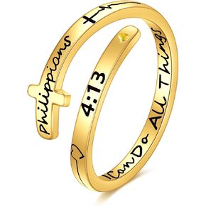 حلقات صليب من الذهب الحقيقي عيار 14 قيراط من KECHO محفورة على شكل قلب مسيحي قابلة للتعديل للنساء والفتيات in Kuwait