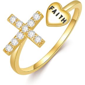 KECHO 14k Real Gold Cross Rings Faith Engraved Christian Heart Adjustable Finger Ring for Women Girls in Saudi Arabia