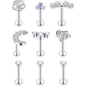 Cisyozi 16G زهرة القمر الشفاه خواتم الأزرار الجراحية الصلب واضح الماس تشيكوسلوفاكيا Labret الشفاه خواتم الزنمة حدوة الحصان الغضروف الزنمة الحلزون هوب القرط الجسم مجوهرات ثقب التجنيب للنساء الرجال 8 مم in Kuwait