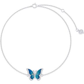SISGEM 14k Gold Diamond Blue Butterfly Anklet for Women, 14 Karat Gold Ankle Bracelet Jewelry Gifts for Her (0.12 ct, 9.4-11 Inch)
