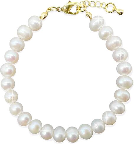 Georgiadis - Beautiful Genuine Grade A 7-8mm White Freshwater High Luster Pearls, Protection, Love, Intuition, Wisdom, Abundance, Spiritual Guidance, Bracelet For Women., Pearl in Kuwait