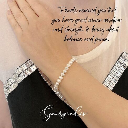 Georgiadis - Beautiful Genuine Grade A 7-8mm White Freshwater High Luster Pearls, Protection, Love, Intuition, Wisdom, Abundance, Spiritual Guidance, Bracelet For Women., Pearl in Kuwait