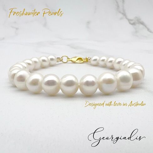 Georgiadis - Beautiful Genuine Grade A 7-8mm White Freshwater High Luster Pearls, Protection, Love, Intuition, Wisdom, Abundance, Spiritual Guidance, Bracelet For Women., Pearl in Kuwait