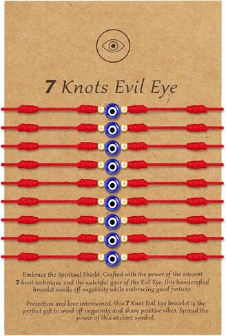Poxtex 9pcs Evil Eye 7 Knot Lucky Bracelets, Cute Dainty Adjustable Red String Amulet for Women Men Baby Boys & Girls with Gold Bead, Christmas Gifts for Friend Protection Jewelry Hand Bracelet, Valentines Day Gifts for Her Him in Saudi Arabia