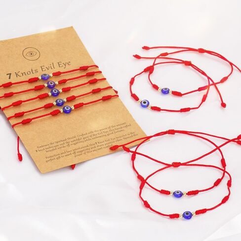 Poxtex 9pcs Evil Eye 7 Knot Lucky Bracelets, Cute Dainty Adjustable Red String Amulet for Women Men Baby Boys & Girls with Gold Bead, Christmas Gifts for Friend Protection Jewelry Hand Bracelet, Valentines Day Gifts for Her Him in Saudi Arabia
