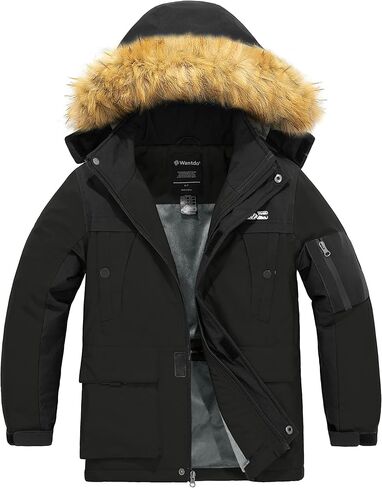 wantdo Boys' Waterproof Ski Jacket Warm Winter Jacket Coat with Removable Faux Fur Hood in Saudi Arabia