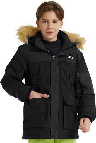 wantdo Boys' Waterproof Ski Jacket Warm Winter Jacket Coat with Removable Faux Fur Hood in Saudi Arabia