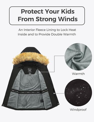 wantdo Boys' Waterproof Ski Jacket Warm Winter Jacket Coat with Removable Faux Fur Hood in Saudi Arabia