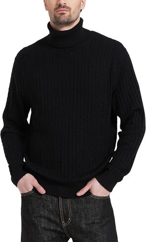 Kallspin Men's Turtle Neck Pullover Wool Blend Lightweight Cable-Knit Pullover Sweater in Kuwait