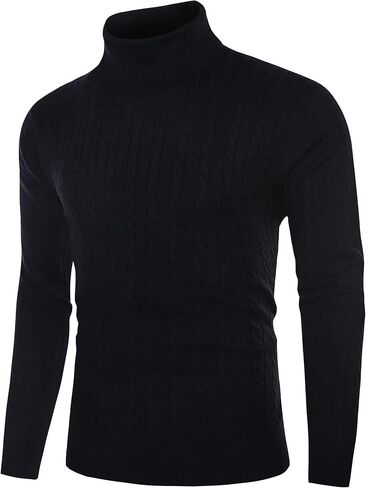 Kallspin Men's Turtle Neck Pullover Wool Blend Lightweight Cable-Knit Pullover Sweater in Kuwait
