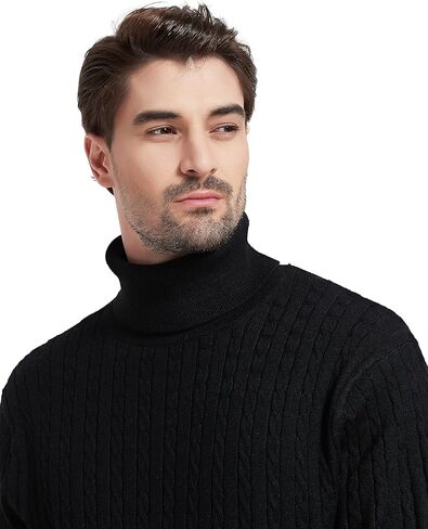 Kallspin Men's Turtle Neck Pullover Wool Blend Lightweight Cable-Knit Pullover Sweater in Kuwait