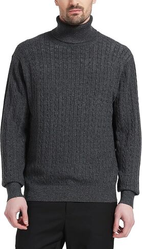Kallspin Men's Turtle Neck Pullover Wool Blend Lightweight Cable-Knit Pullover Sweater in Kuwait