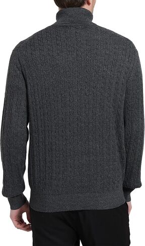 Kallspin Men's Turtle Neck Pullover Wool Blend Lightweight Cable-Knit Pullover Sweater in Kuwait