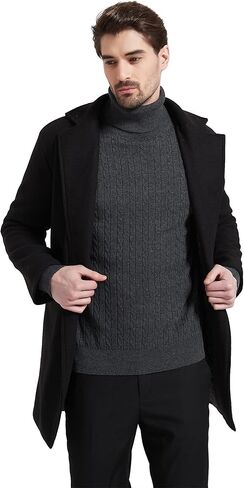 Kallspin Men's Turtle Neck Pullover Wool Blend Lightweight Cable-Knit Pullover Sweater in Kuwait