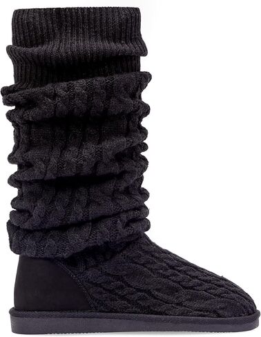 حذاء JustFab Brittany النسائي ذو الجورب الصوفي - حذاء نسائي منسوج، جورب غامض، حذاء مسطح، أحذية طويلة للنساء، أحذية طويلة وأحذية طويلة للنساء - حذاء كاجوال للنساء in Kuwait