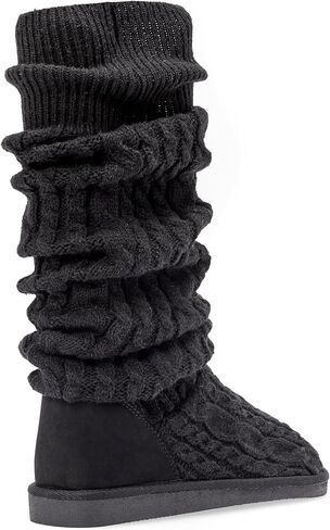حذاء JustFab Brittany النسائي ذو الجورب الصوفي - حذاء نسائي منسوج، جورب غامض، حذاء مسطح، أحذية طويلة للنساء، أحذية طويلة وأحذية طويلة للنساء - حذاء كاجوال للنساء in Kuwait