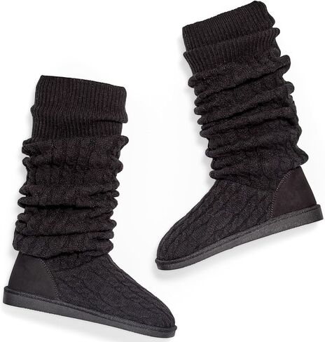 حذاء JustFab Brittany النسائي ذو الجورب الصوفي - حذاء نسائي منسوج، جورب غامض، حذاء مسطح، أحذية طويلة للنساء، أحذية طويلة وأحذية طويلة للنساء - حذاء كاجوال للنساء in Kuwait