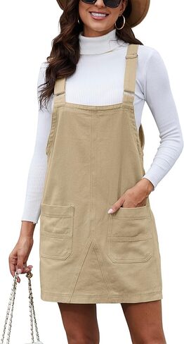 فستان EVITGOF النسائي من الدنيم بأشرطة قابلة للتعديل وجيوب أمامية من الجينز in Kuwait