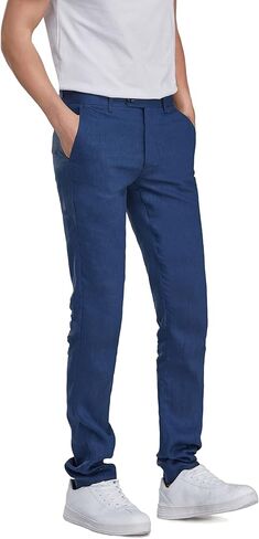 1PA1 بنطال فستان كتان صيفي للرجال بقصة ضيقة لحفلات الزفاف التجارية in Kuwait