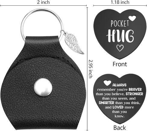 عناق الجيب من Lasimfa تذكر دائمًا أنك أكثر شجاعة على الوجهين رمز أسود على شكل قلب مع حقيبة جلدية ملهمة هدية علاقة لمسافات طويلة للأزواج وأحبائهم in Kuwait