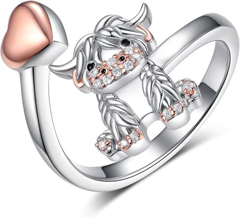 SCZKLAQ Highland Cow Ring 925 Sterling Silver Adjustable Cute Cow Open Rings Scottish Western Highland Cow Jewelry for Women Cow Gifts for Girls in Saudi Arabia