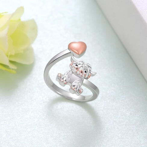 SCZKLAQ Highland Cow Ring 925 Sterling Silver Adjustable Cute Cow Open Rings Scottish Western Highland Cow Jewelry for Women Cow Gifts for Girls in Saudi Arabia
