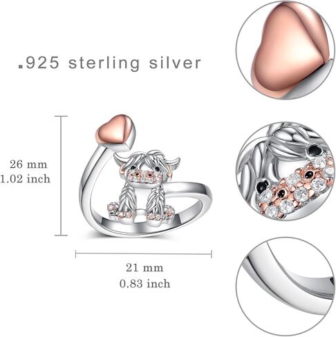 SCZKLAQ Highland Cow Ring 925 Sterling Silver Adjustable Cute Cow Open Rings Scottish Western Highland Cow Jewelry for Women Cow Gifts for Girls in Saudi Arabia
