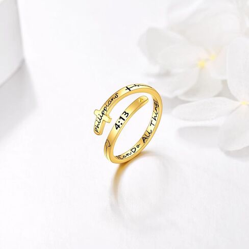 حلقات صليب من الذهب الحقيقي عيار 14 قيراط من KECHO محفورة على شكل قلب مسيحي قابلة للتعديل للنساء والفتيات in Kuwait