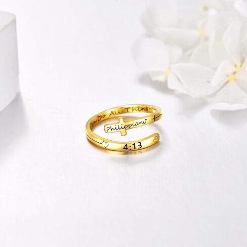 حلقات صليب من الذهب الحقيقي عيار 14 قيراط من KECHO محفورة على شكل قلب مسيحي قابلة للتعديل للنساء والفتيات in Kuwait