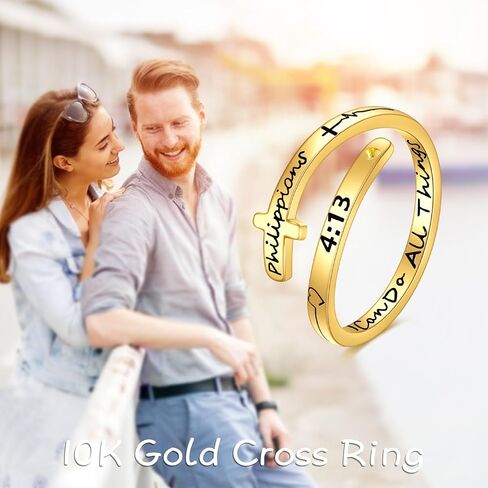 حلقات صليب من الذهب الحقيقي عيار 14 قيراط من KECHO محفورة على شكل قلب مسيحي قابلة للتعديل للنساء والفتيات in Kuwait