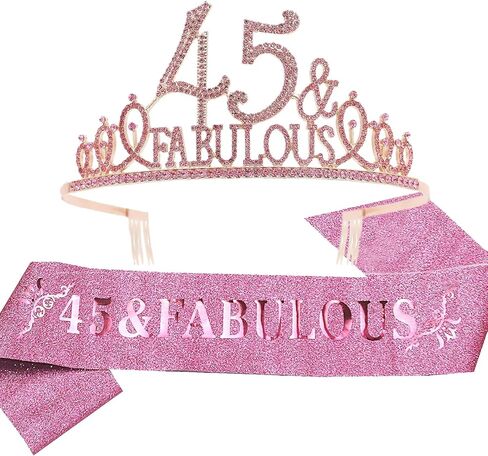 وشاح وتاج عيد الميلاد الخامس والأربعين للنساء - وشاح لامع رائع + تاج معدني ممتاز من حجر الراين الأرجواني الرائع لها، هدايا عيد الميلاد الخامس والأربعون لـ 45 حفلة in Kuwait