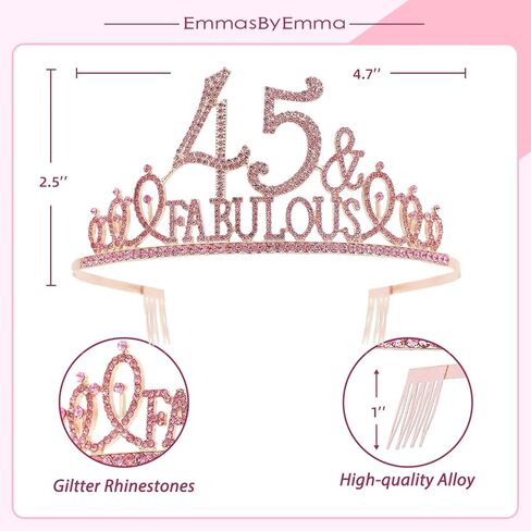 وشاح وتاج عيد الميلاد الخامس والأربعين للنساء - وشاح لامع رائع + تاج معدني ممتاز من حجر الراين الأرجواني الرائع لها، هدايا عيد الميلاد الخامس والأربعون لـ 45 حفلة in Kuwait