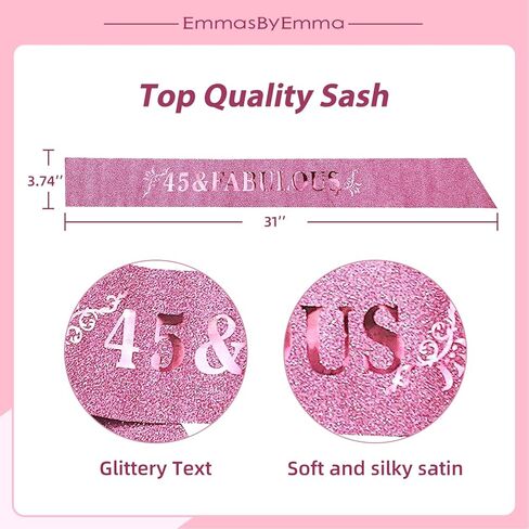 وشاح وتاج عيد الميلاد الخامس والأربعين للنساء - وشاح لامع رائع + تاج معدني ممتاز من حجر الراين الأرجواني الرائع لها، هدايا عيد الميلاد الخامس والأربعون لـ 45 حفلة in Kuwait