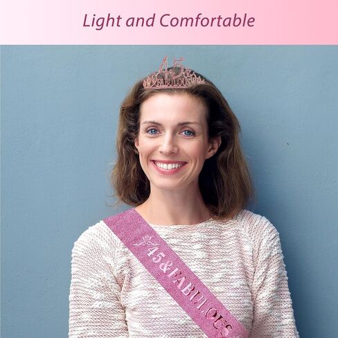 وشاح وتاج عيد الميلاد الخامس والأربعين للنساء - وشاح لامع رائع + تاج معدني ممتاز من حجر الراين الأرجواني الرائع لها، هدايا عيد الميلاد الخامس والأربعون لـ 45 حفلة in Kuwait